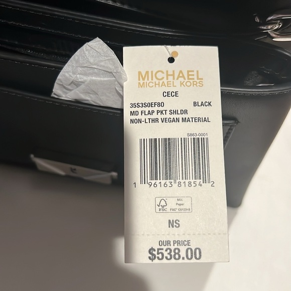 NWT - Authentic Michael Kors Cece Medium Flap Chain Shoulder Bag Black/Silver - Picture 7 of 7